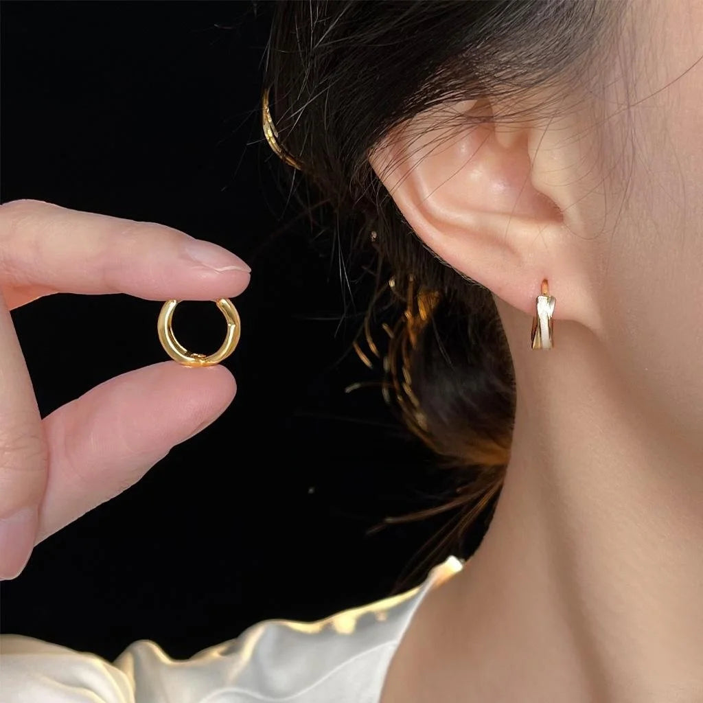 Light Luxury Copper 14K Gold Plated White Enamel Round Geometric Stud Earrings