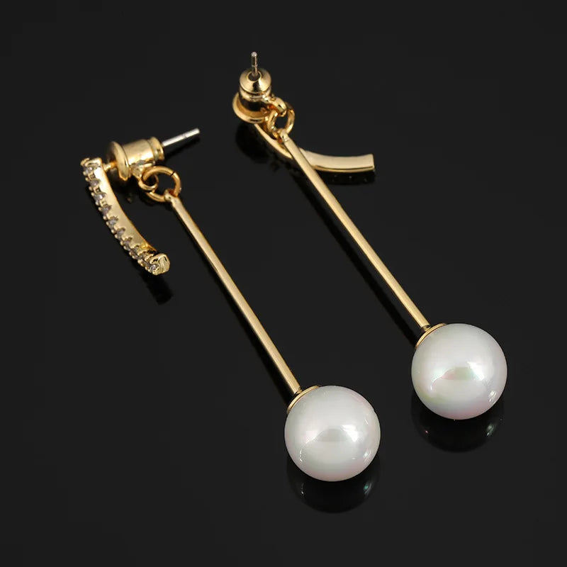 Elegant Luxury Women Long Pearl Drop Spiral Zircon Alloy Stud & Clip On No Piercing Dangle Earrings