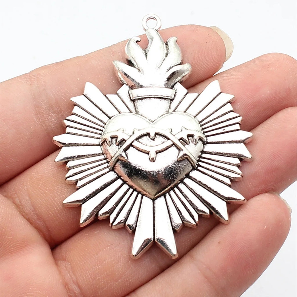 64x50mm 12.3g Antique Silver Zinc Alloy Gothic Heart Charm Pendant for DIY Necklace Jewelry Making