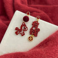 Guochao Red Horse Paper Cut Lacquer Enamel Rhinestone Drop Earrings For Women