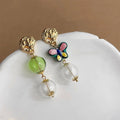 Original Designer Asymmetric Glass Bubble Ball Ceramic Butterfly Copper Drop Earrings