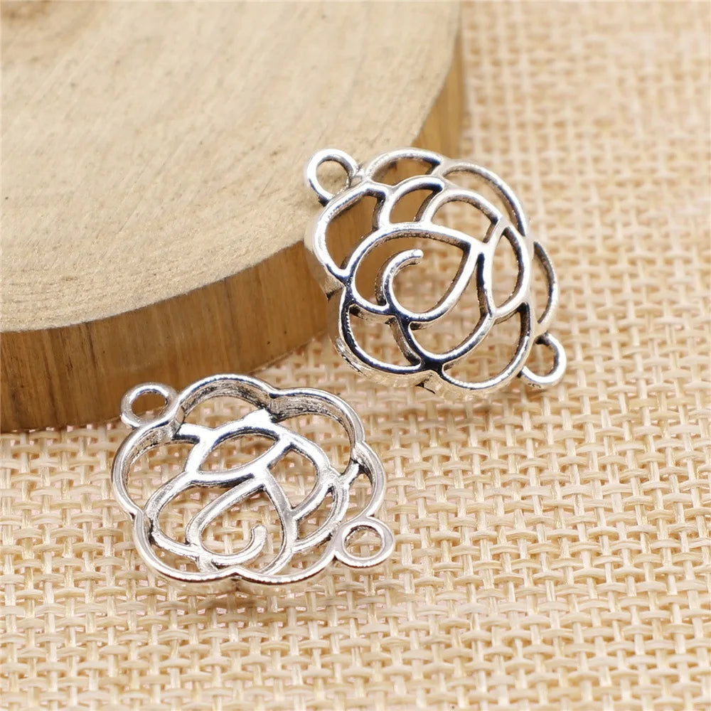 23x19mm 1.3g Antique Silver Zinc Alloy Flower Connector Charm for DIY Vintage Jewelry Making