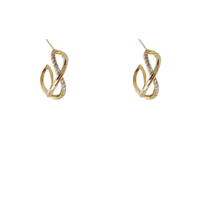 14K Plated Copper Geometric Round Micro Pave Zircon Stud Earrings