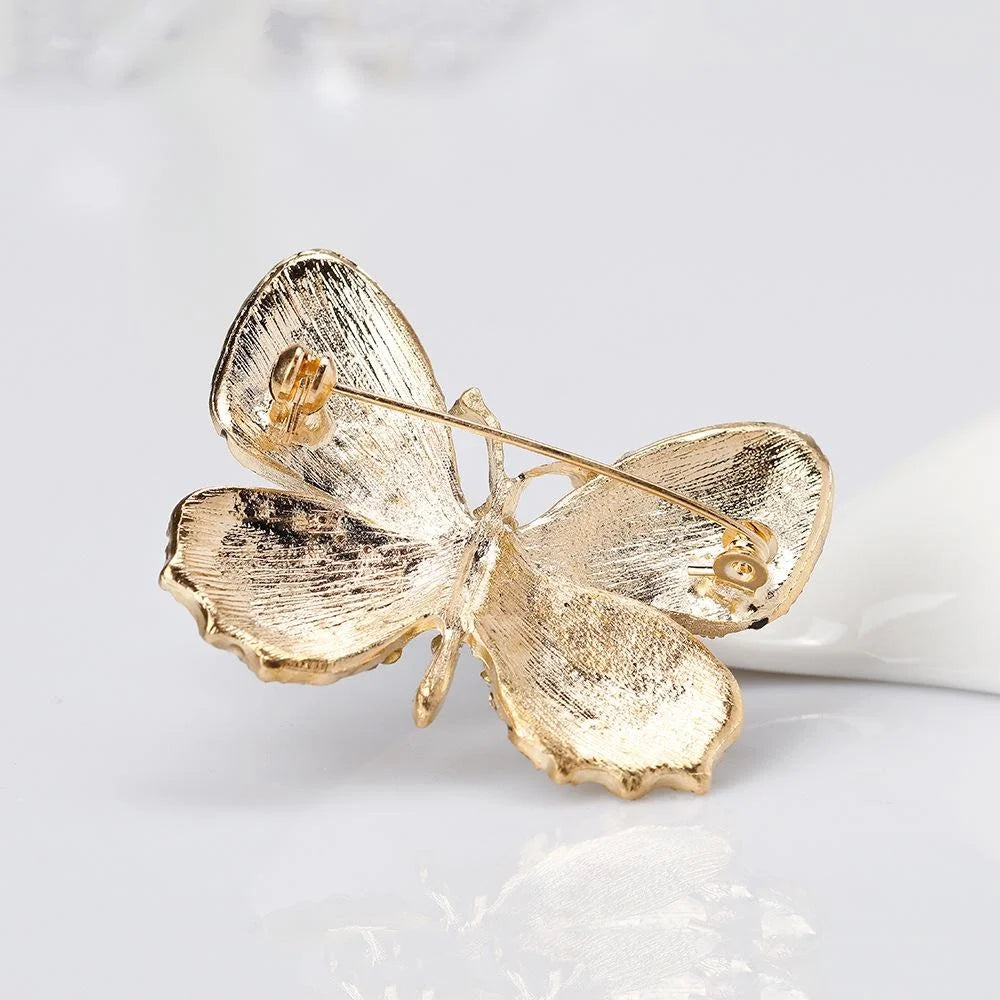 Elegant Rose Gold Butterfly Rhinestone Brooch With Full Crystal Wings, Women's Lapel Pin Corsage Gift