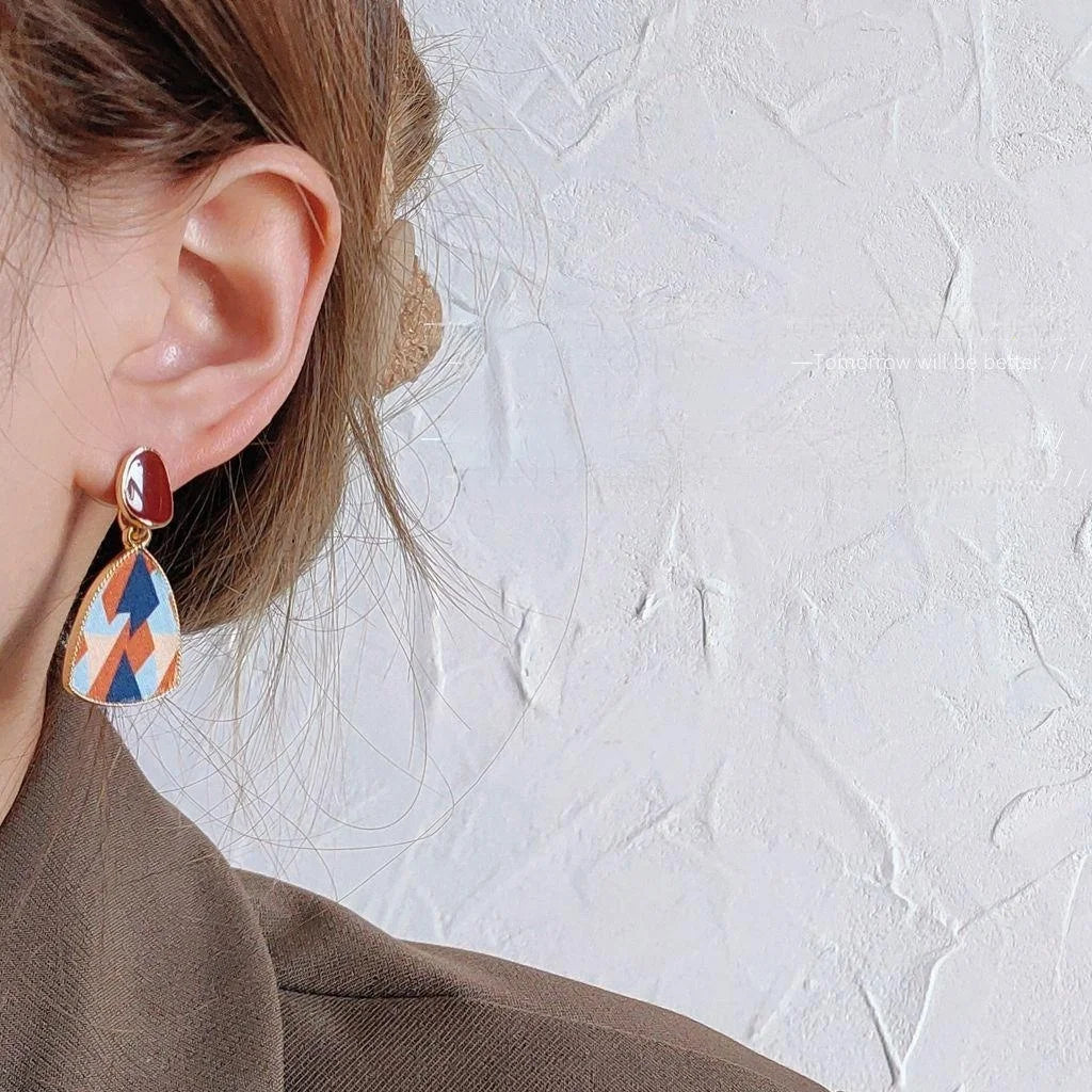 Artistic Hong Kong Style Colorblock Velvet Enamel Geometric Metal Stud Earrings