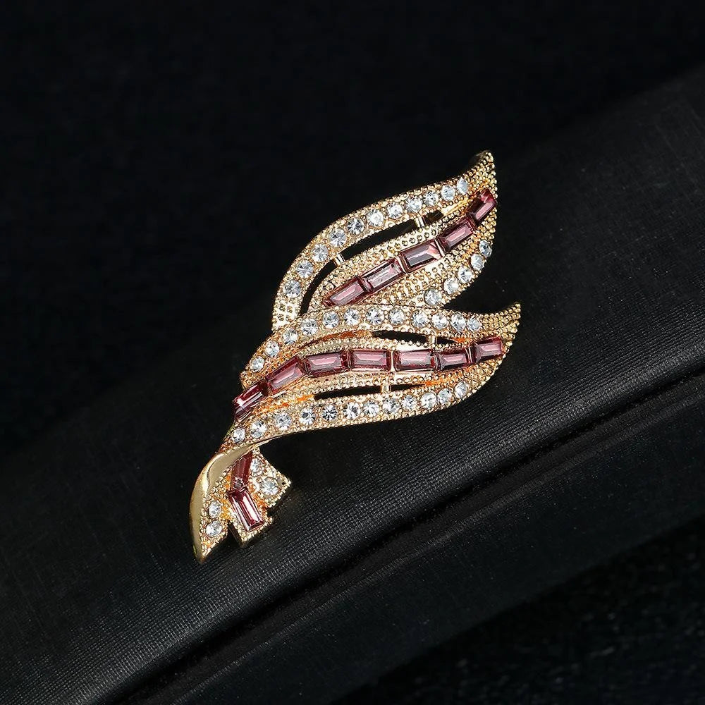 Elegant Rhinestone Leaf Brooch With Blue Zircon Accents, Women’s Lapel Pin Corsage Suit Scarf Accessory