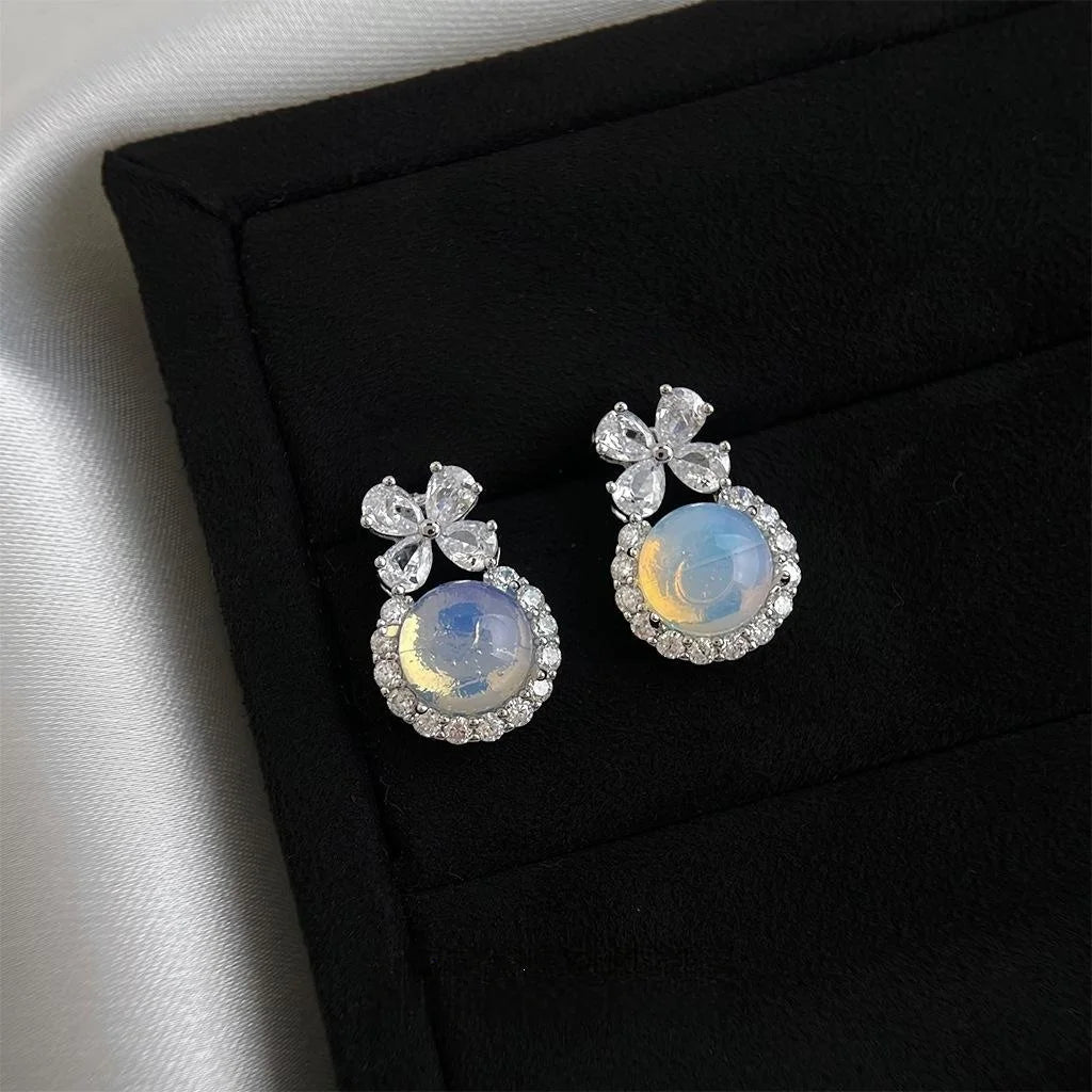 Eco-Friendly Copper Zircon Butterfly Flower Stud Earrings Sweet Light Luxury Geometric Jewelry