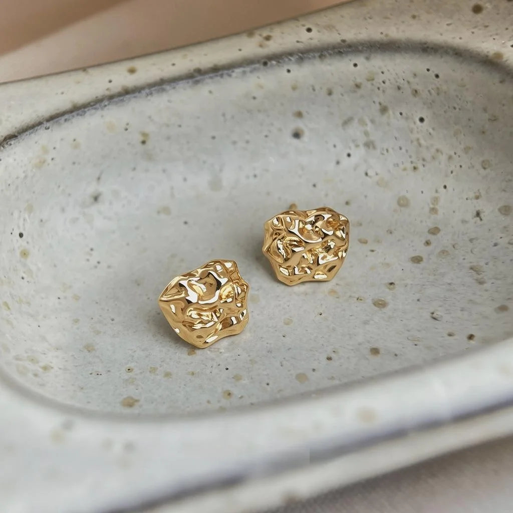 14K Gold Plated Copper Irregular Geometric Stud Earrings For Women Luxury Minimal Style