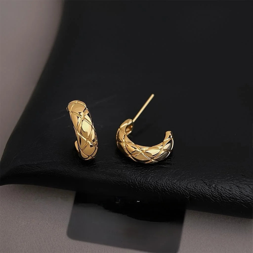 14K Plated Metal Geometric Ring Drop Earrings, Minimalist Luxury Office Jewelry