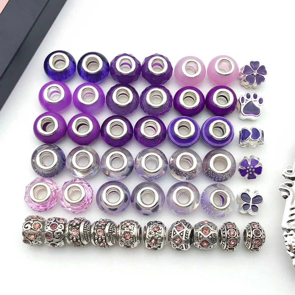 Purple Zinc Alloy Rhinestone Large Hole Loose Metal Beads for DIY Bracelet Necklace