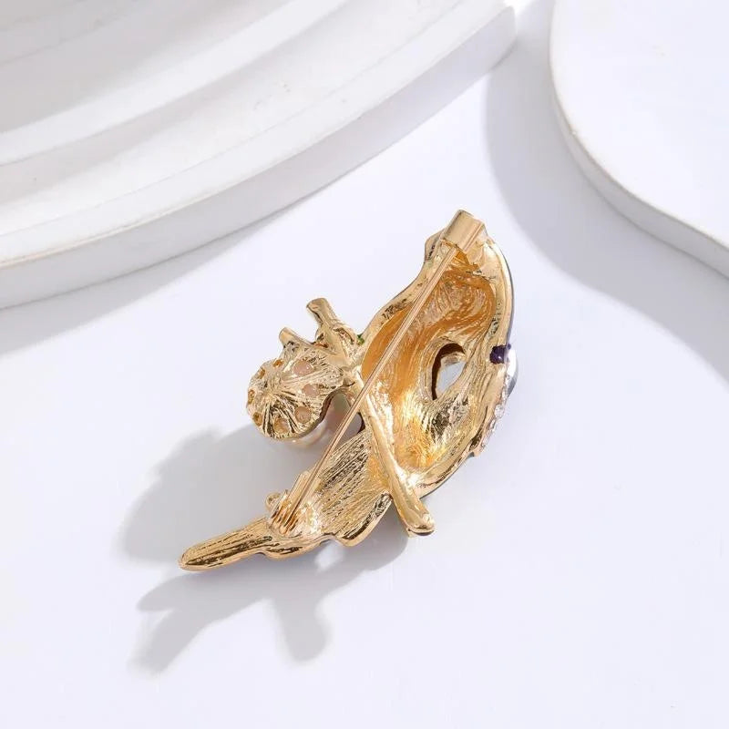 Elegant Enamel Parrot Bird Brooch With Rhinestones And Faux Pearl, Colorful Animal Lapel Pin Gift