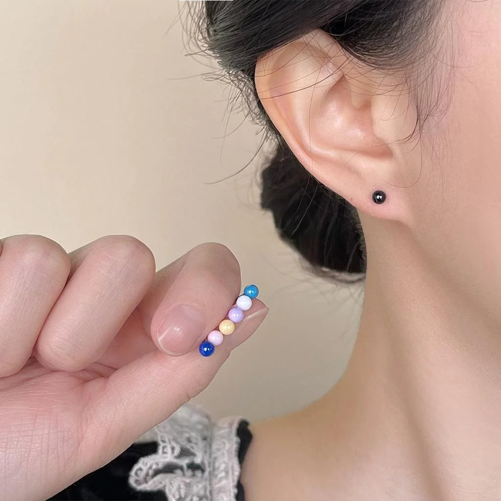 Bio Ceramic Round Bean Stud Earrings For Women, Minimalist Small Hypoallergenic Ear Jewelry