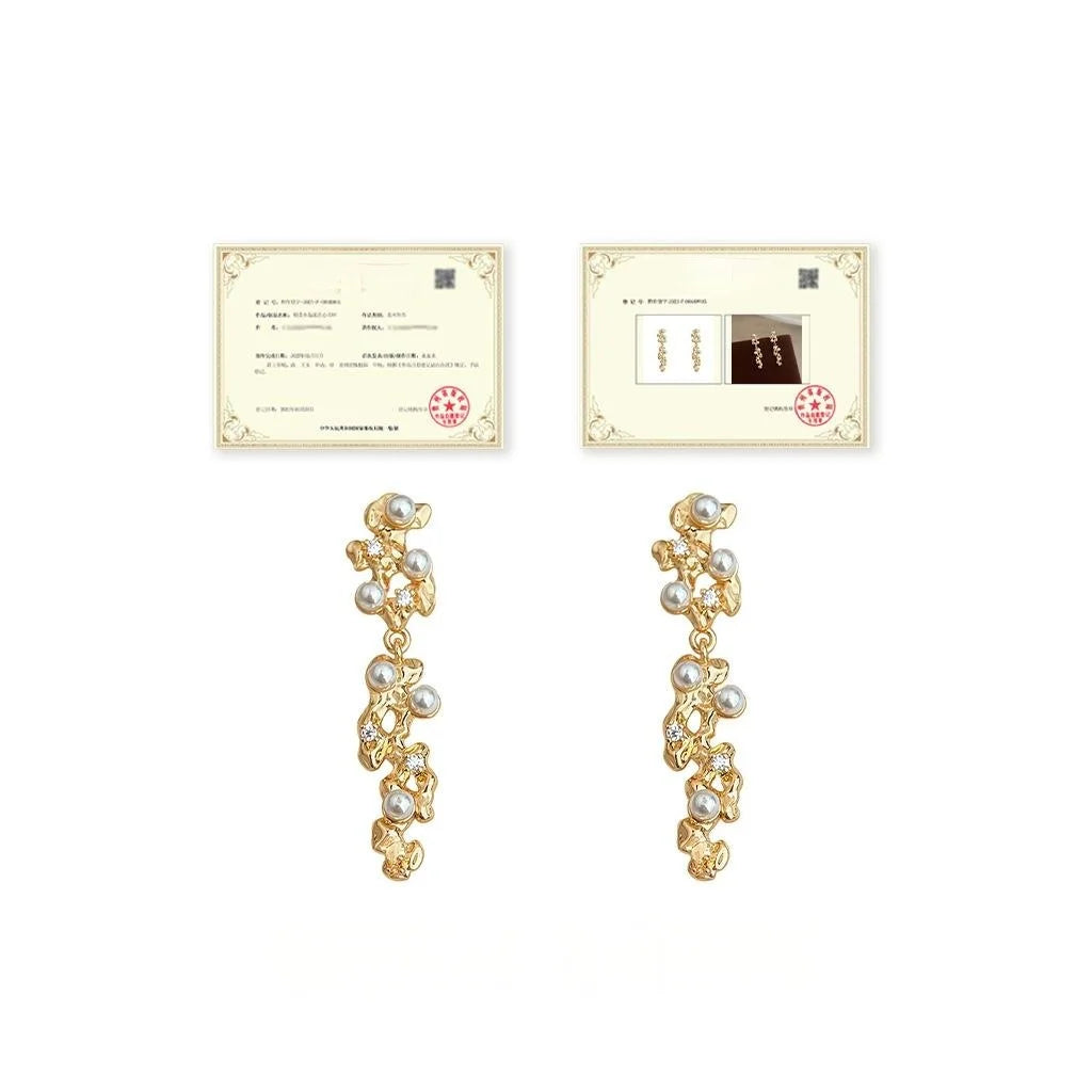 14K Gold Plated Copper Zircon Geometric Liquid Line Drop Earrings Light Luxury Style