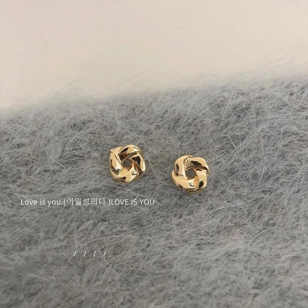 14K Gold Plated Copper Mini Hollow Geometric Flower Stud Earrings Minimalist Daily Jewelry