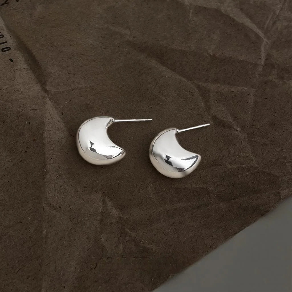 Minimalist Eco Copper Waterdrop Stud Earrings Silver Plated Smooth Oval Commuter Jewelry