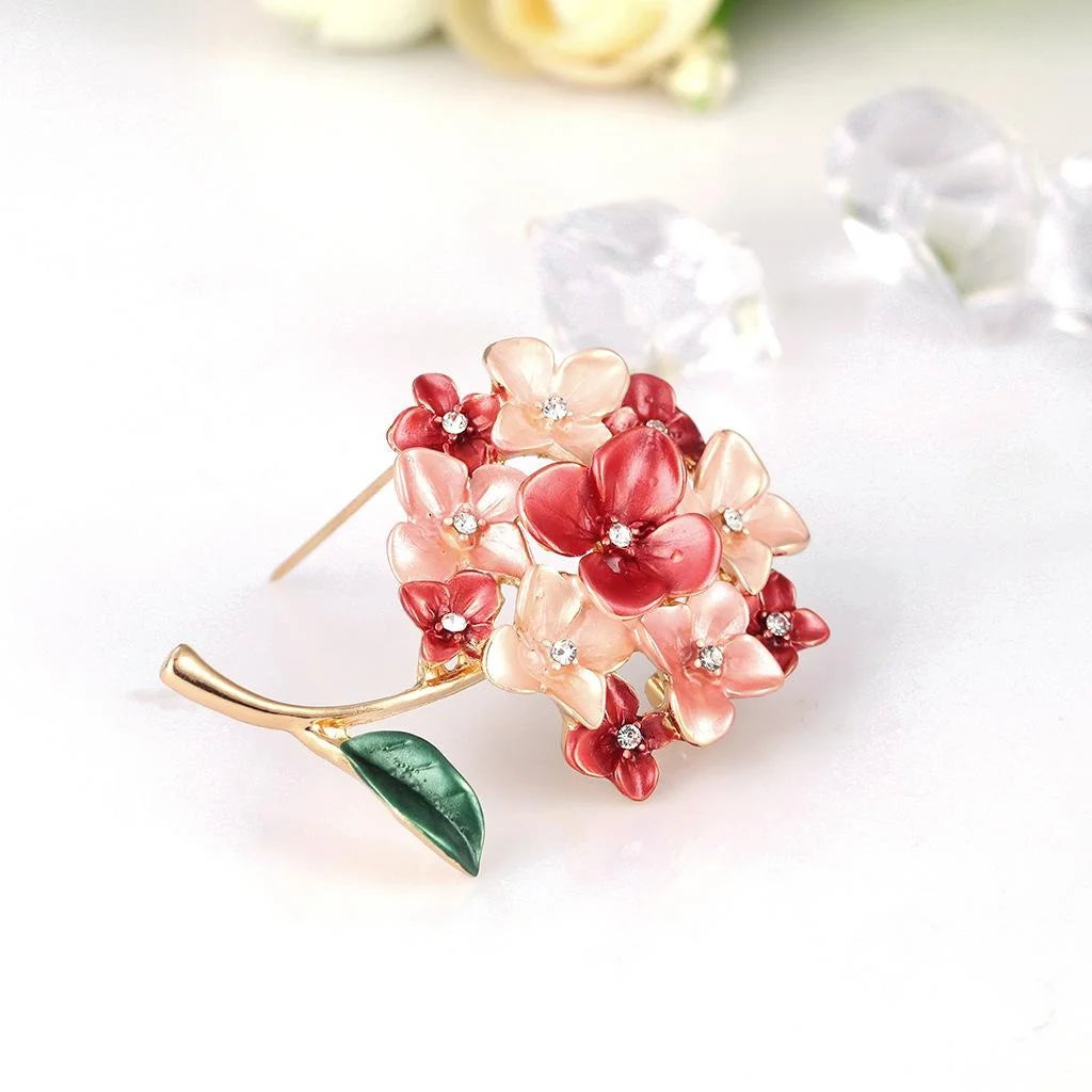 Elegant Enamel Flower Bouquet Brooch With Rhinestone Centers, Gold Alloy Lapel Pin Corsage Gift