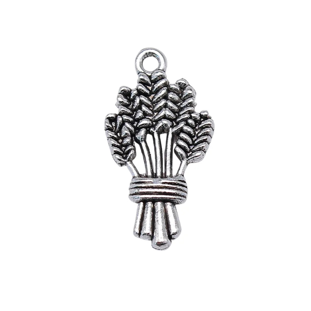 24x13mm 1.7g Antique Silver Zinc Alloy Wheat Ear Charm Pendant for DIY Farm Theme Jewelry Making