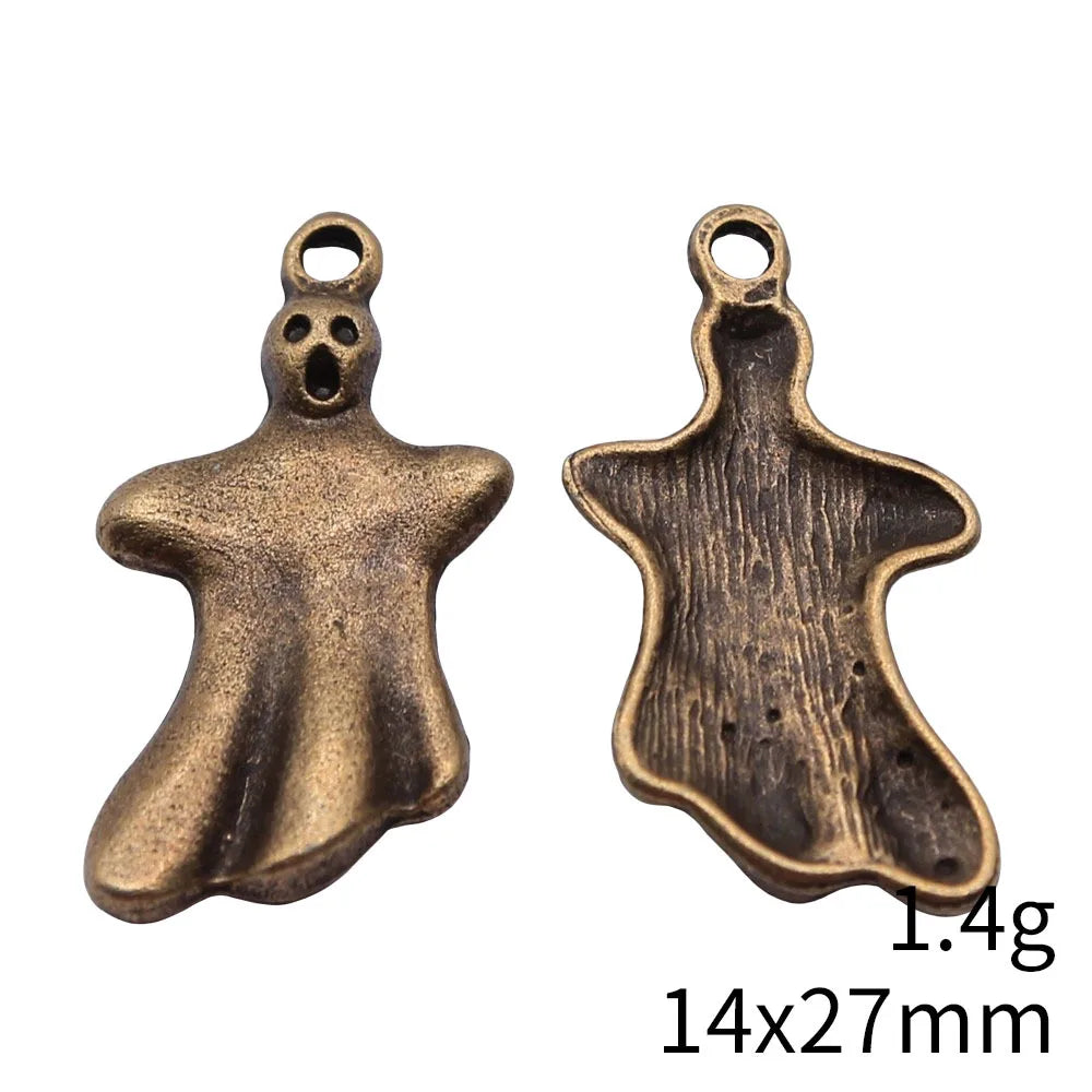 14x27mm 1.4g Antique Silver Bronze Zinc Alloy Halloween Ghost Charm Pendant for DIY Jewelry Making