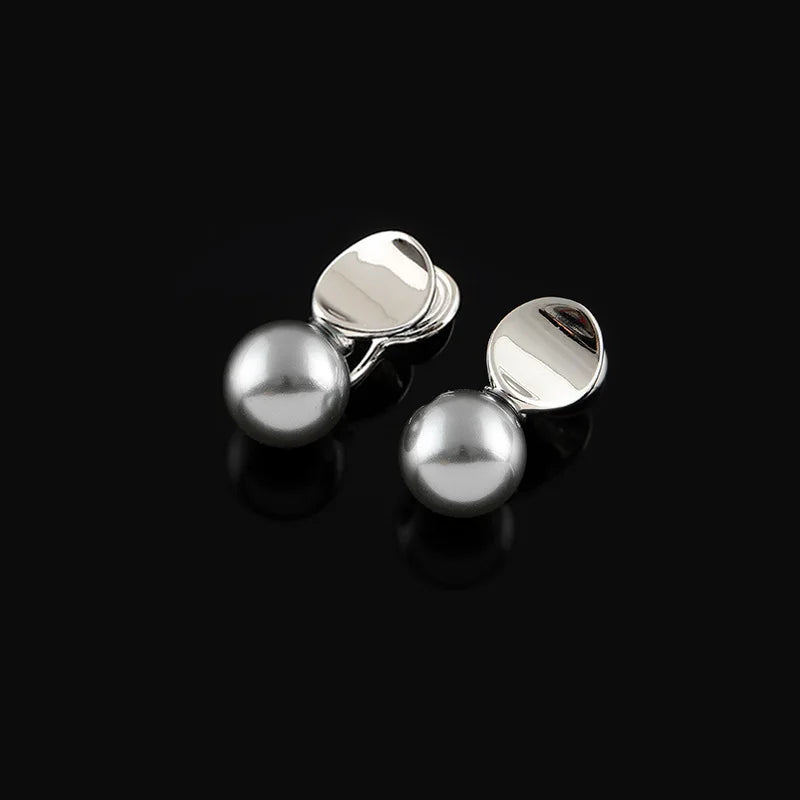 Elegant Grey Pearl Geometric Swirl Alloy Silver Tone Stud & Clip On No Piercing Fashion Earrings