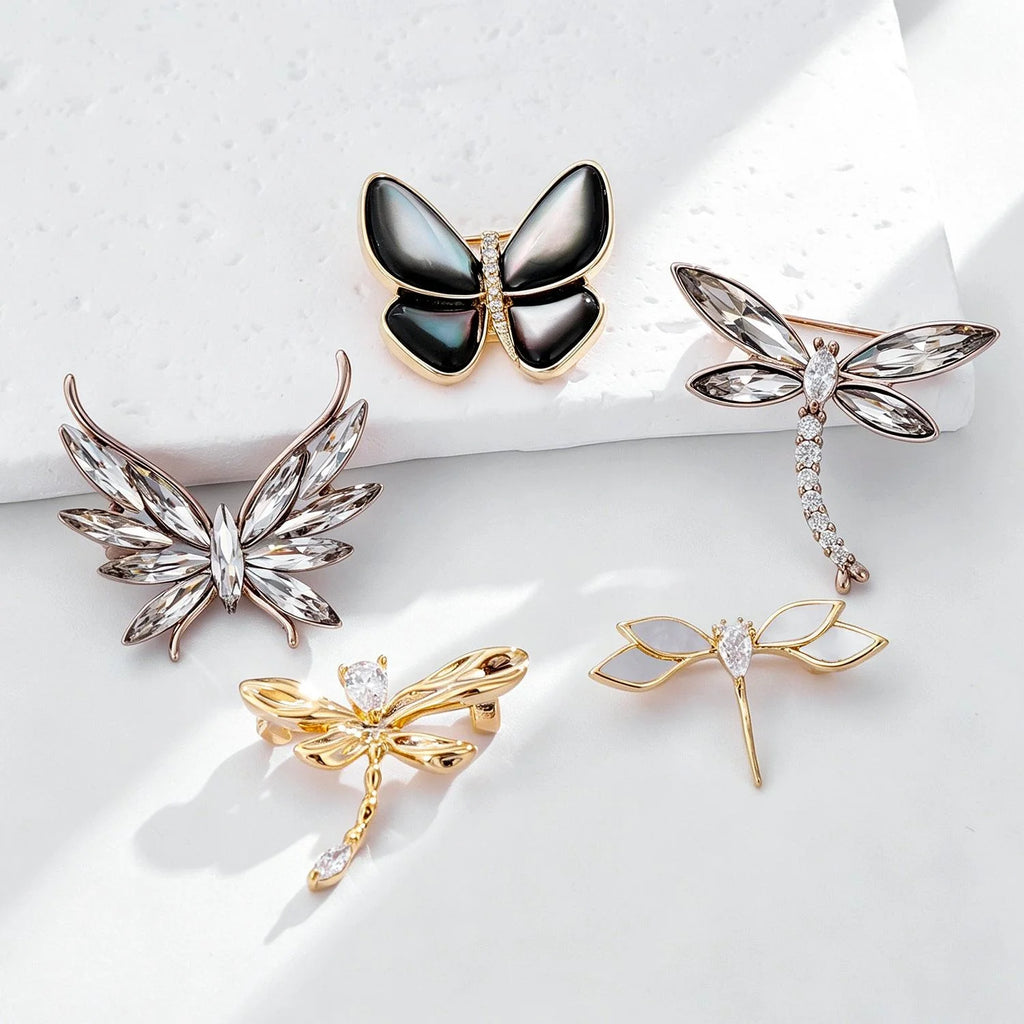 Luxury Dragonfly And Butterfly Brooch With Rhinestone Alloy Wings, Elegant Lapel Pin Corsage Gift