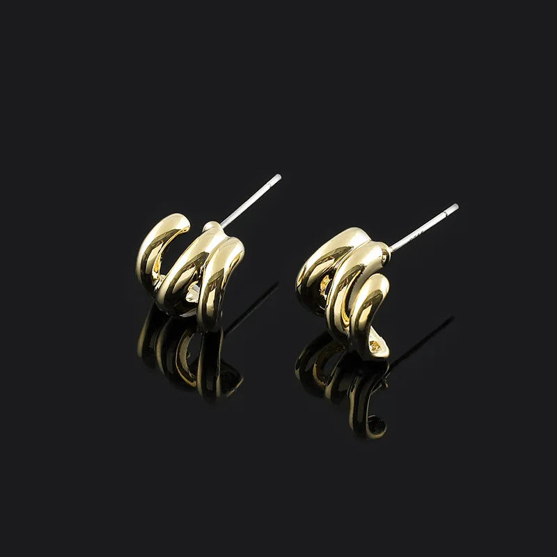 Elegant Gold Alloy Wavy Small Hoop Stud & Clip On No Piercing Silicone Pad Commuter Earrings