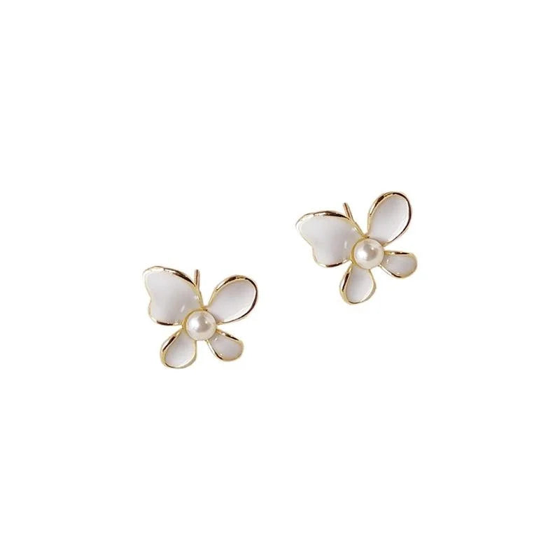 14K Gold Plated Alloy Small Flower Enamel Stud Earrings With Silver Plated Pins