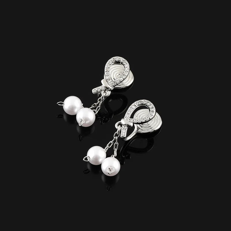Elegant Teardrop Zircon Paved Pearl Tassel Spiral Alloy Stud & Clip On No Piercing Earrings