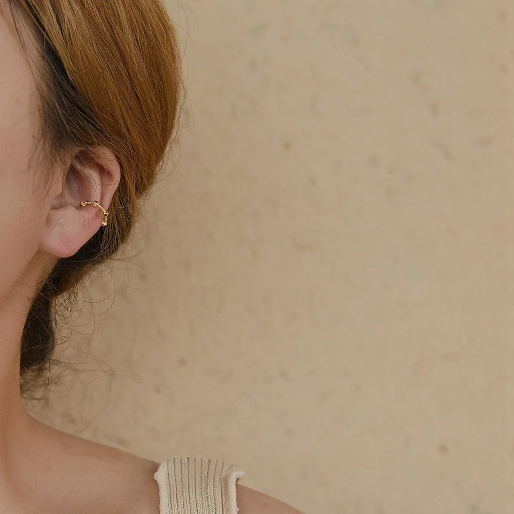 14K Gold Plated Copper Geometric Hoop Drop Earrings, Minimalist No Piercing Ear Cuff Clips