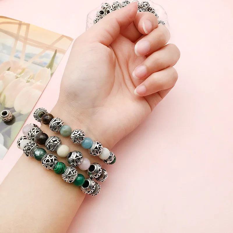 Vintage Zinc Alloy Hollow Round Large Hole Spacer Beads 9mm for DIY Bracelet Necklace