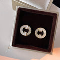 French Style Micro Pave Zircon Hollow Letter Round Copper Stud Earrings