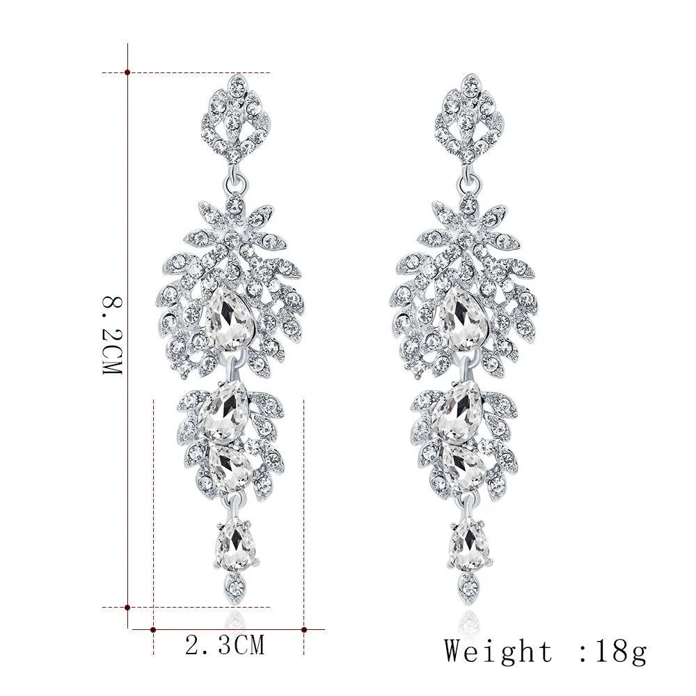 Luxury Rhinestone Crystal Teardrop Chandelier Earrings For Bridal Wedding Party Banquet Gift