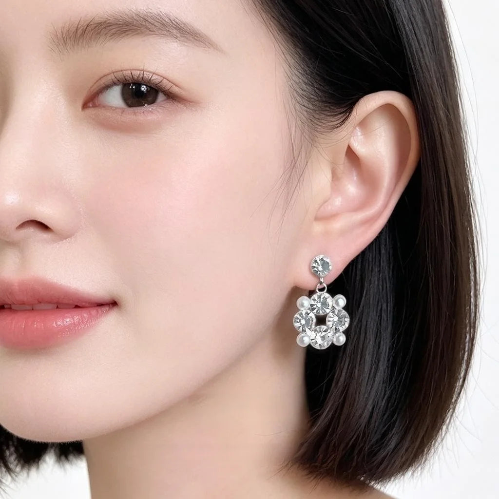 Sparkly Geometric Square Rhinestone Copper Drop Earrings, Premium Commuter Fashion Jewelry