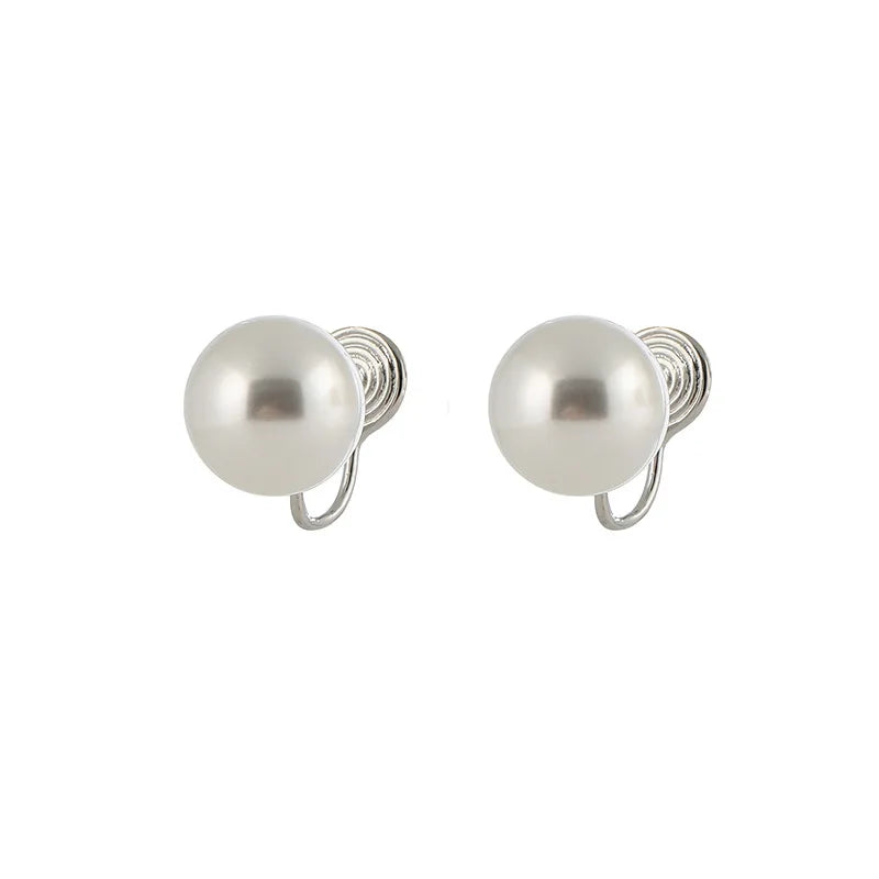 Elegant Spiral Alloy Round Pearl Drop Stud & Clip On No Piercing Lightweight Fashion Earrings