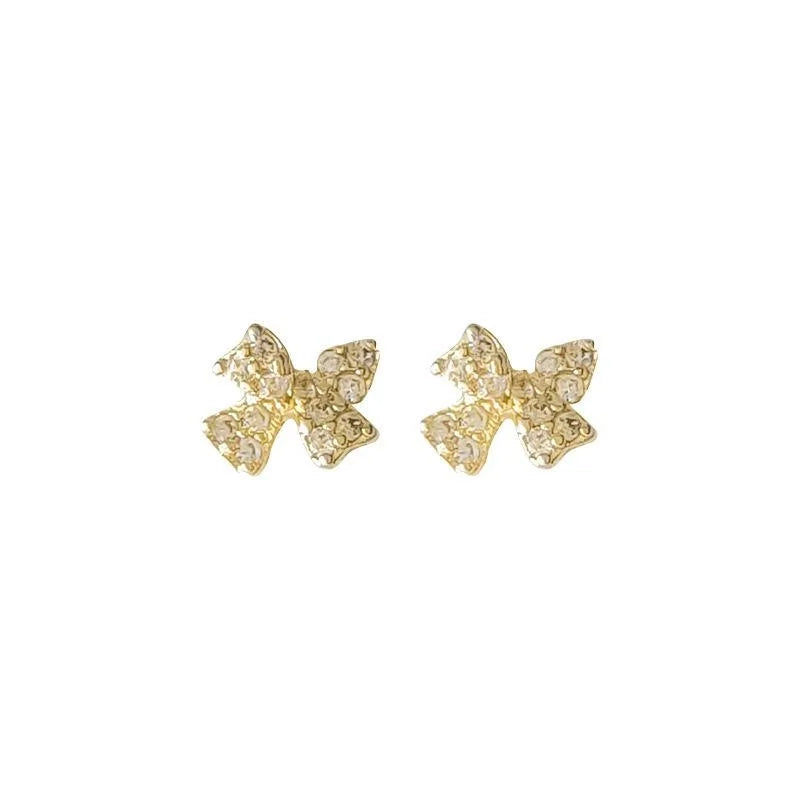 Silver Plated Copper Micro Pave Zircon Mini Bow Knot Stud Earrings For Women