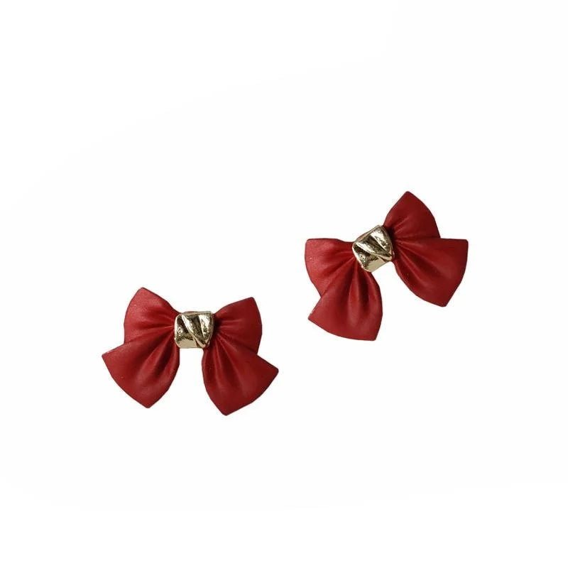 Hepburn Style Enamel Bow Stud Earrings Copper Japanese Korean Elegant Small Ear Jewelry