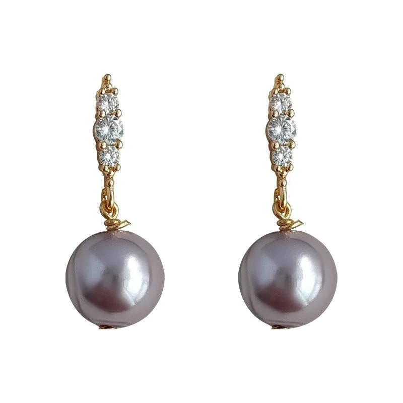 14K Gold Plated Copper Glass Pearl Micro Pave Zircon Geometric Tassel Drop Earrings