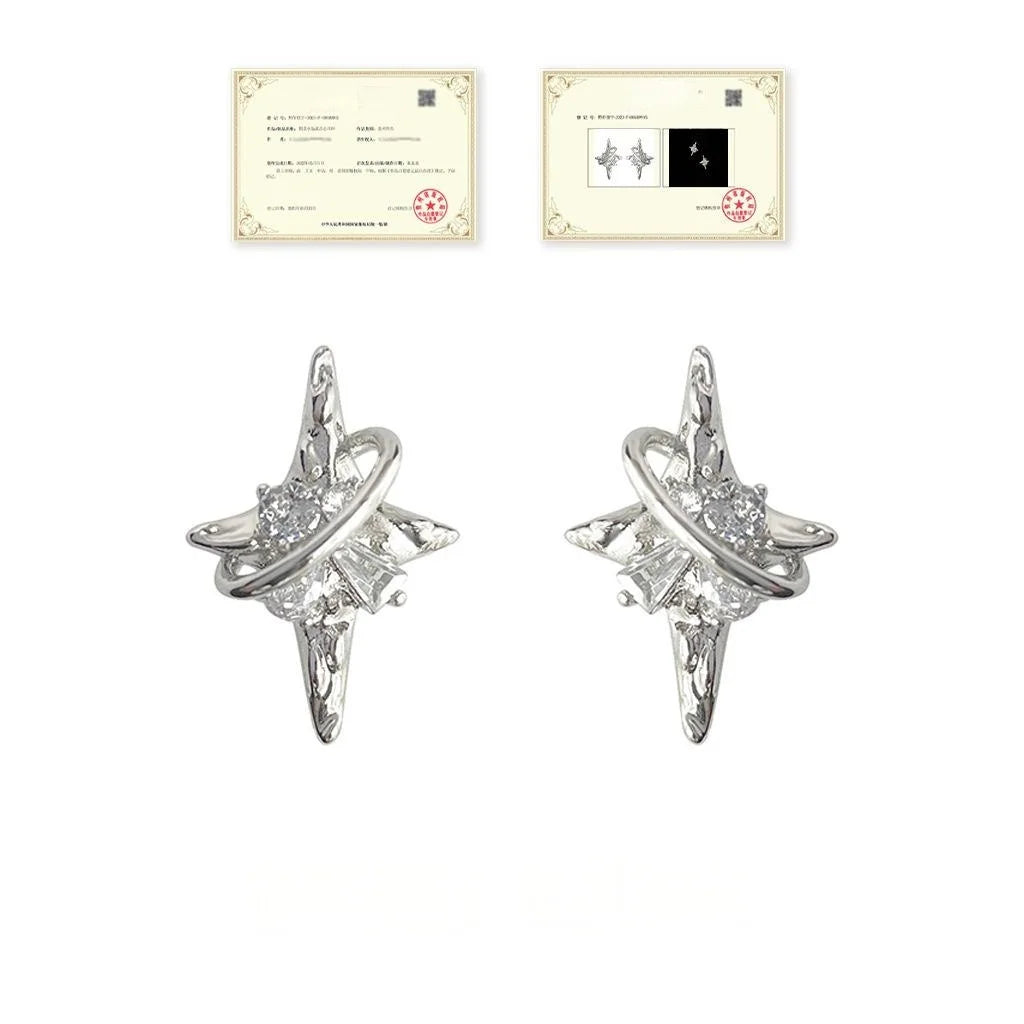 Original Design Copper Micro Pave Zircon Star Planet Stud Earrings For Women