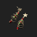 Elegant Handmade Christmas Tree Star Alloy Crystal Bead Stud & Clip On No Piercing Holiday Earrings
