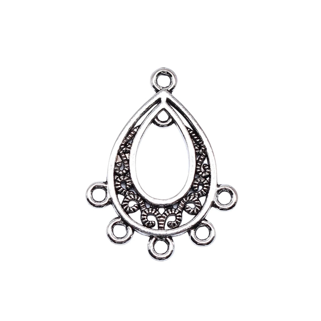 30x24mm 1.6g Antique Silver Zinc Alloy Teardrop Earring Connector Charms for DIY Earrings
