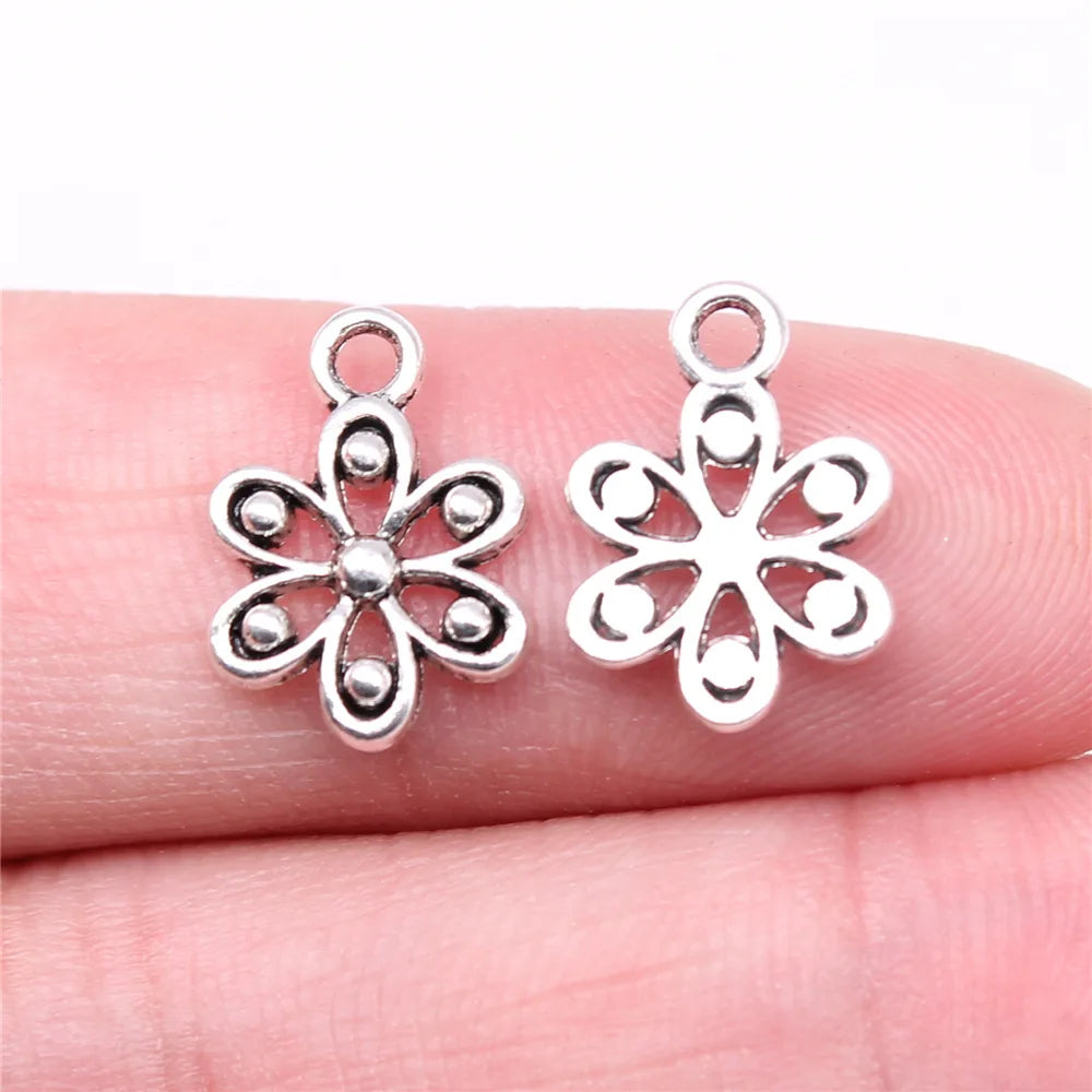 14x10mm 0.5g Antique Silver Zinc Alloy Flower Charm Pendant for DIY Handmade Jewelry Making