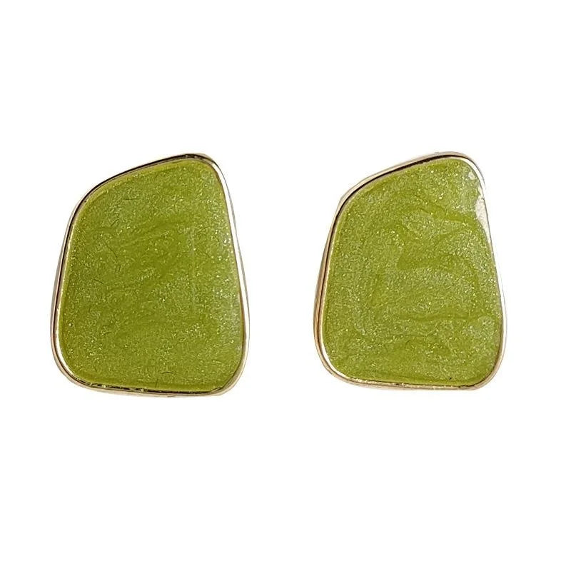 Spring Summer Fresh Sweet Geometric Irregular Drip Glaze Enamel Eco Copper Stud Earrings For Women