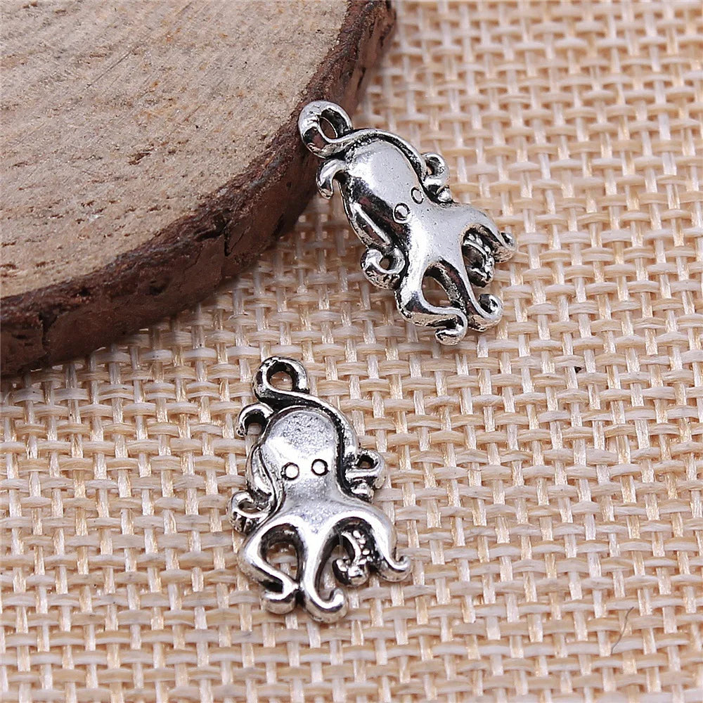 10x18mm 0.8g Antique Silver Zinc Alloy Octopus Fish Charm Pendant for DIY Ocean Theme Jewelry Making