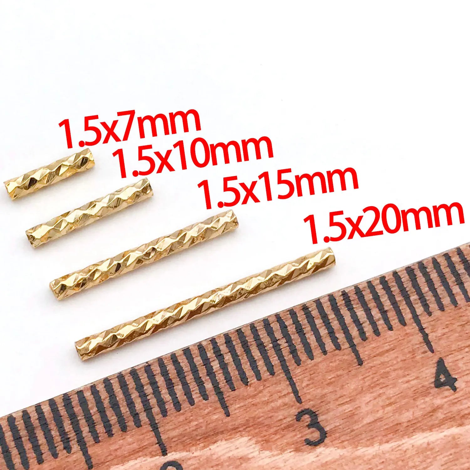 18K Gold Plated Copper Alloy Faceted Straight Tube Beads for DIY Bracelet Jewelry