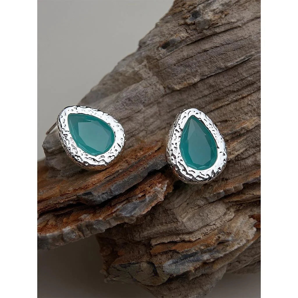 Light Luxury Copper Translucent Zircon Waterdrop Geometric Stud Earrings For Women