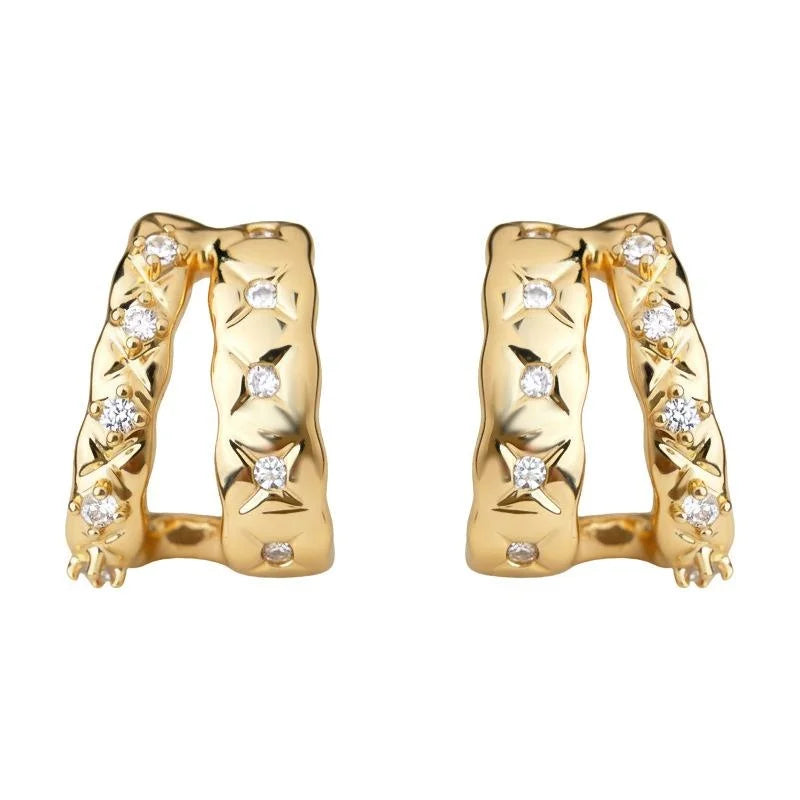 Light Luxury Micro Pave Zircon Geometric U Hoop Drop Earrings With Copper Base