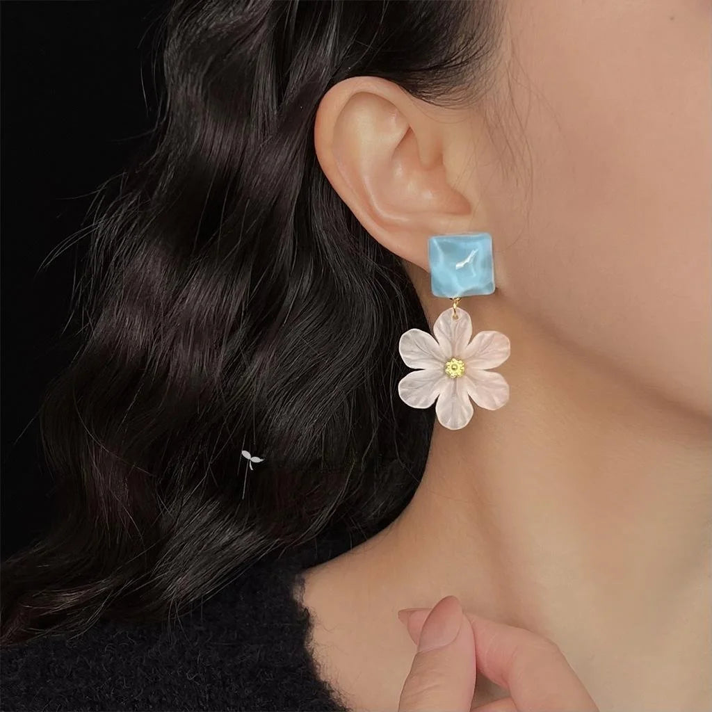 Summer Sweet Floral Acrylic Drop Earrings Handmade Geometric Statement Jewelry For Women
