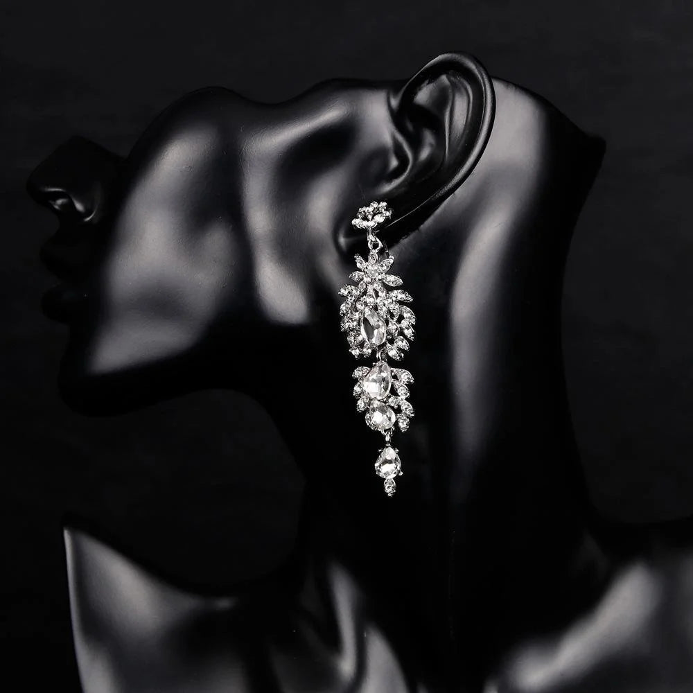 Luxury Rhinestone Crystal Teardrop Chandelier Earrings For Bridal Wedding Party Banquet Gift
