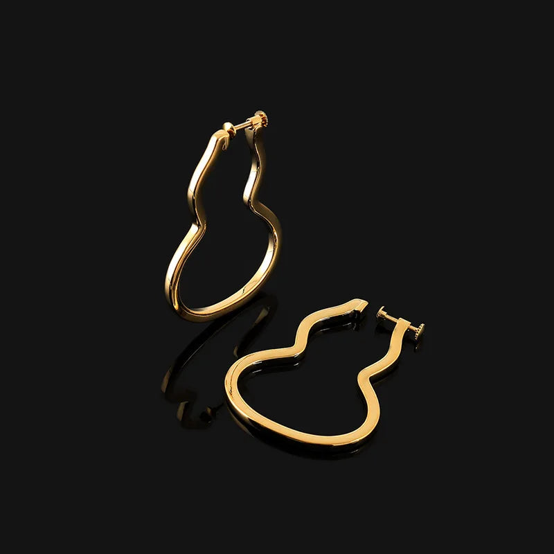 Elegant Hollow Gourd Hoop Alloy Stud & Clip On No Piercing Screw Back Women's Fashion Earrings