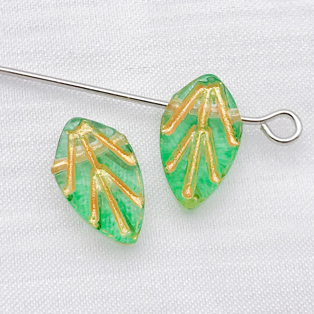 Czech Glass Gold Painted Leaf Spacer Beads for Bracelet and Necklace Jewelry Making