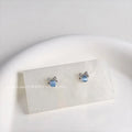 Cute Mini Blue Glass Cat Eye Bow Stud Earrings Silver Plated Copper Sweet Simple Jewelry